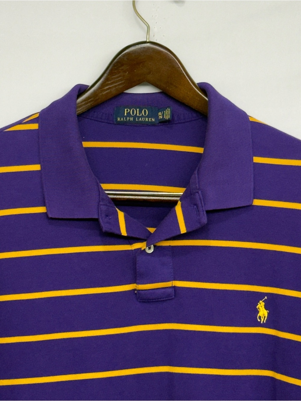 POLO RALPH LAUREN MEN'S STRIPE PIQUE POLO SHIRT SIZE 2XL PURPLE YELLOW LSU